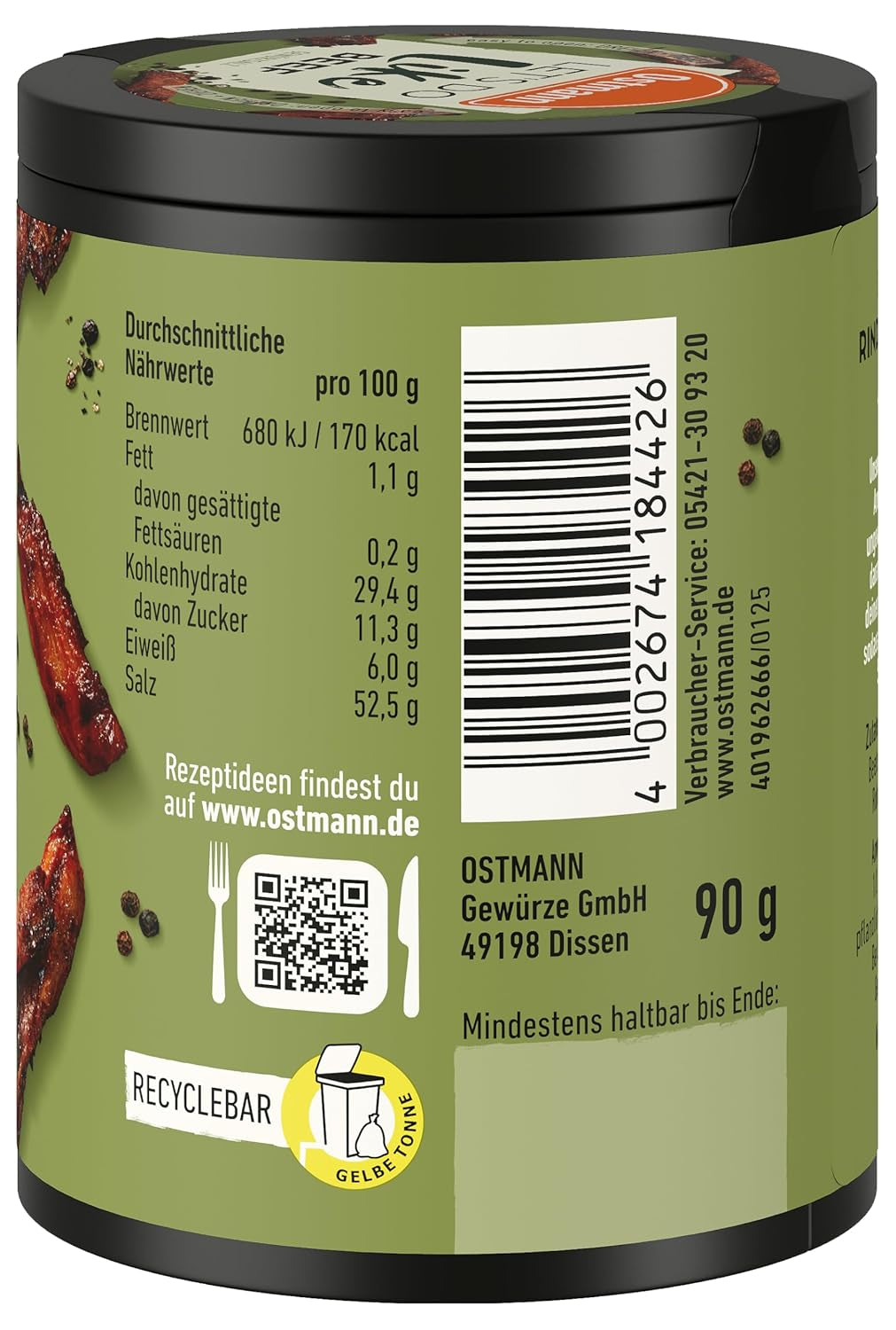 Ostmann Gewürze - Låt oss göra som nötkött | Rindfleisch-Geschmack für ungewürzte Fleischersatzprodukte | Gewürzsalz für Seitan, Tofu och vegetarian and vegane Gerichte | 90 g i Metalldose återvinningsbar