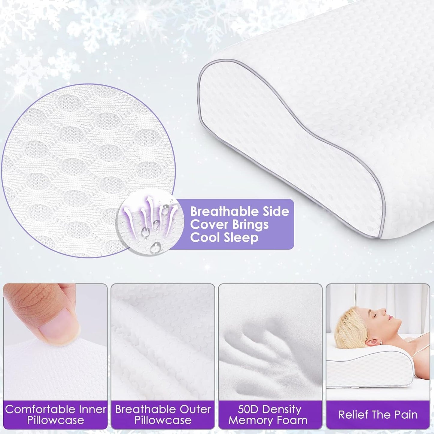 BDTFO Nacksmärta Memory Foam Kudde Ortopedisk cervikal konturkudde Nackstöd för rygg Magsömn med Tvättbart Andningsdragkedjeskydd Cervikal Ortopediska Kuddar Naty Shop