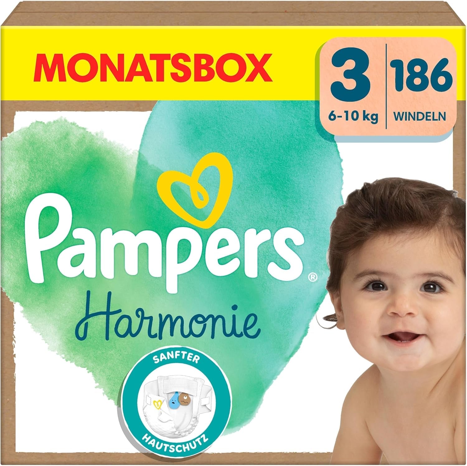 Pampers Harmony blöjor storlek 1, 180 blöjor, 2kg-5kg, skonsamt hudskydd med 100% Pampers skydd