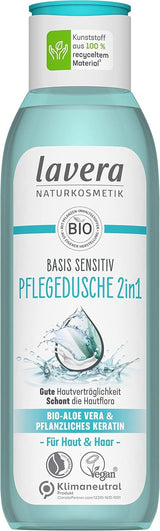 Lavera Care Basis Sensitiv 2 i 1, schampo och duschgel med ekologisk aloe vera och vegetabilisk keratin, 250 ml dusch och bad Naty Shop