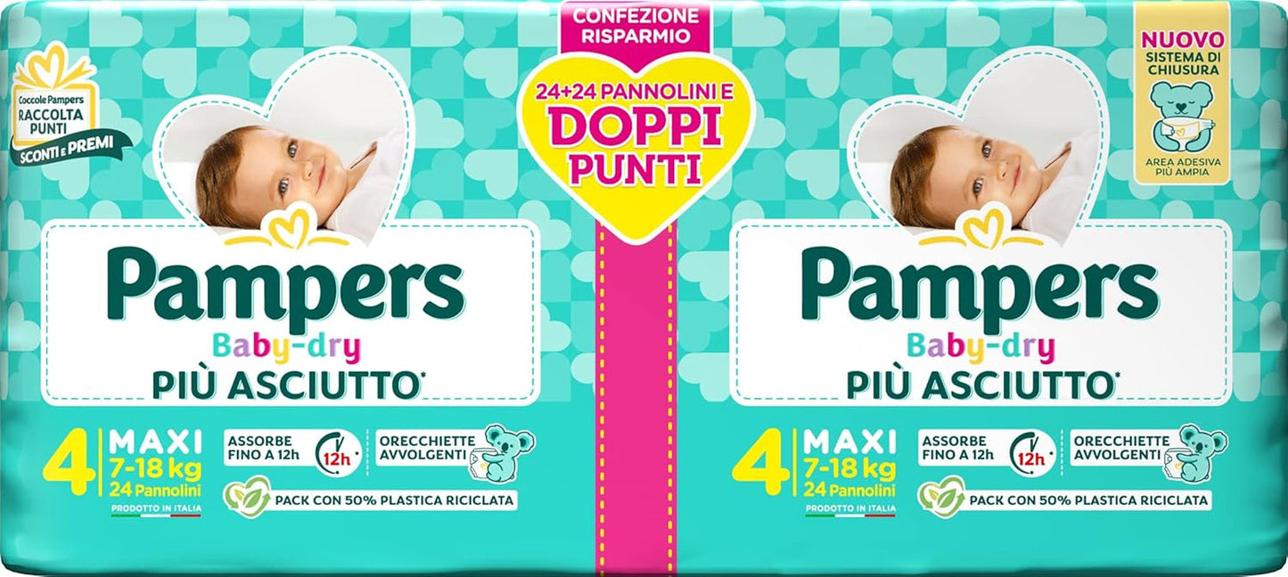 Pampers Baby Dry Maxi Twin Pack blöjor, storlek 4 (7-18 kg), 48 blöjor