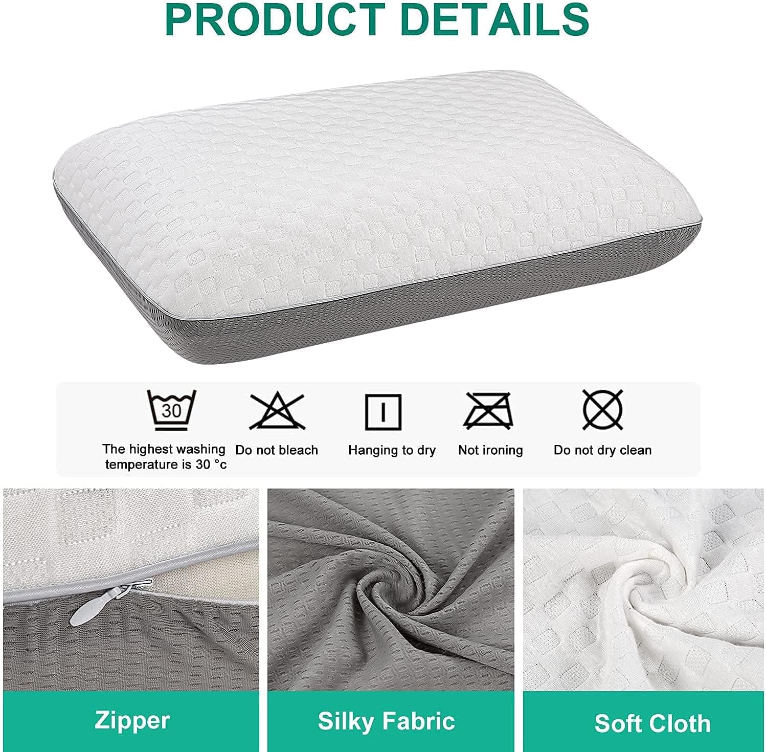 Fityou Memory Foam Kudde Nackstödskudde Ergonomisk sovkudde Kylkudde Dubbelsidig design Tvättbart kuddfodral (67,5X40X13Cm) Cervikala ortopediska kuddar Naty Shop