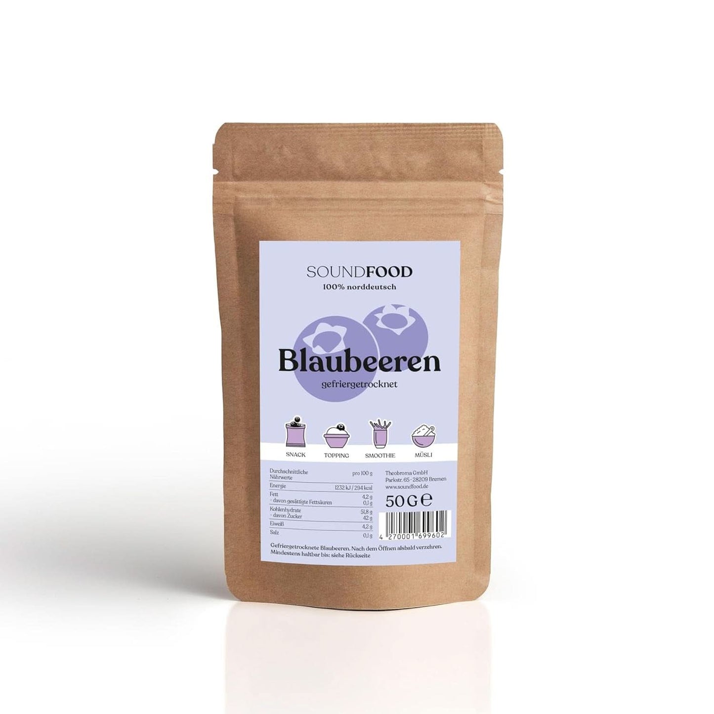 Frystorkade blåbär, hela från Tyskland Skörd 2023, 50 gram Naty Shop torkade produkter 50 gram