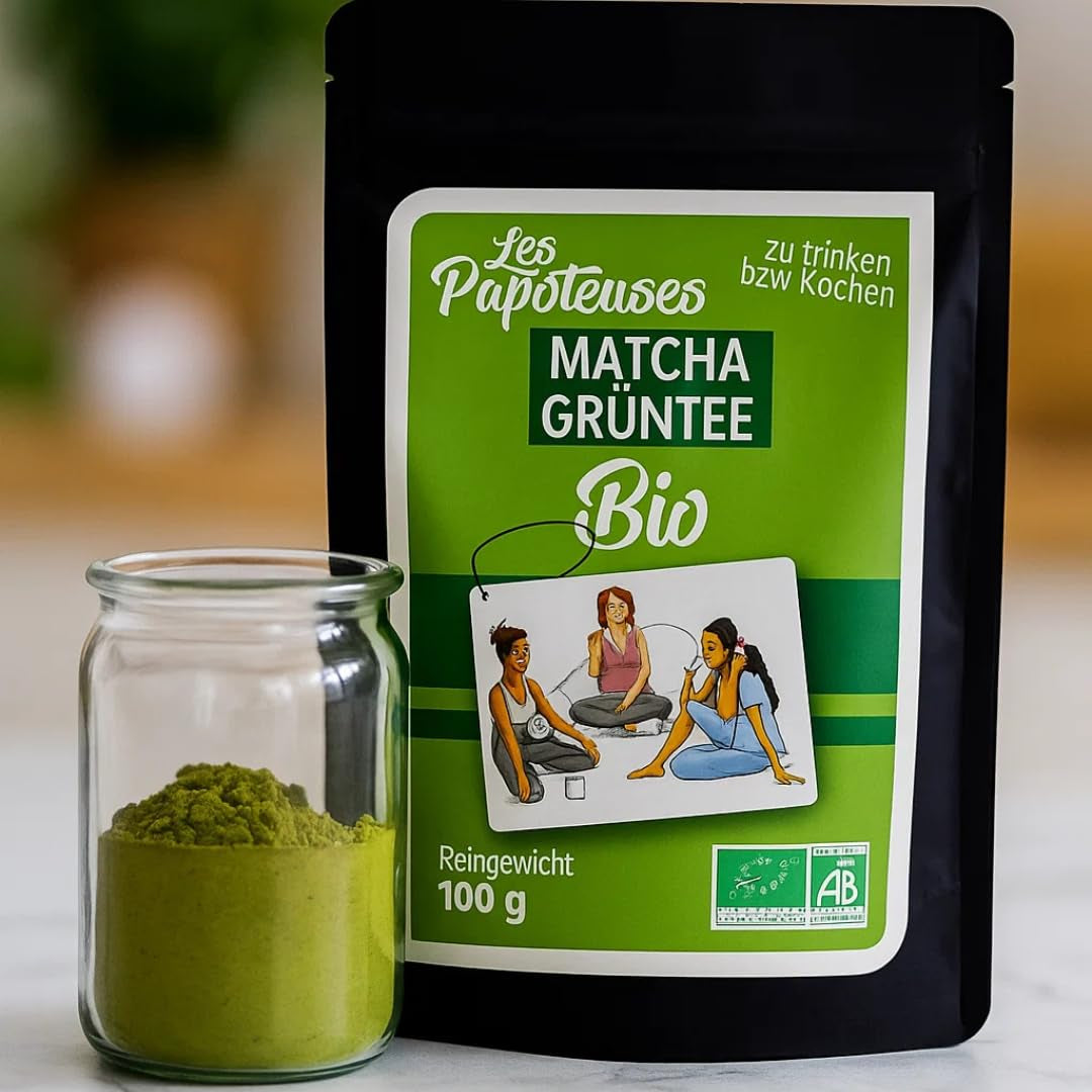 | Matcha ekologiskt pulver 100 g | Grönt te Matcha Powder Ceremoniell Grade | 100 % naturlig och premiumkvalitet | Avgiftande te | Kompatibel med Matcha set, skaft, skål och glas.