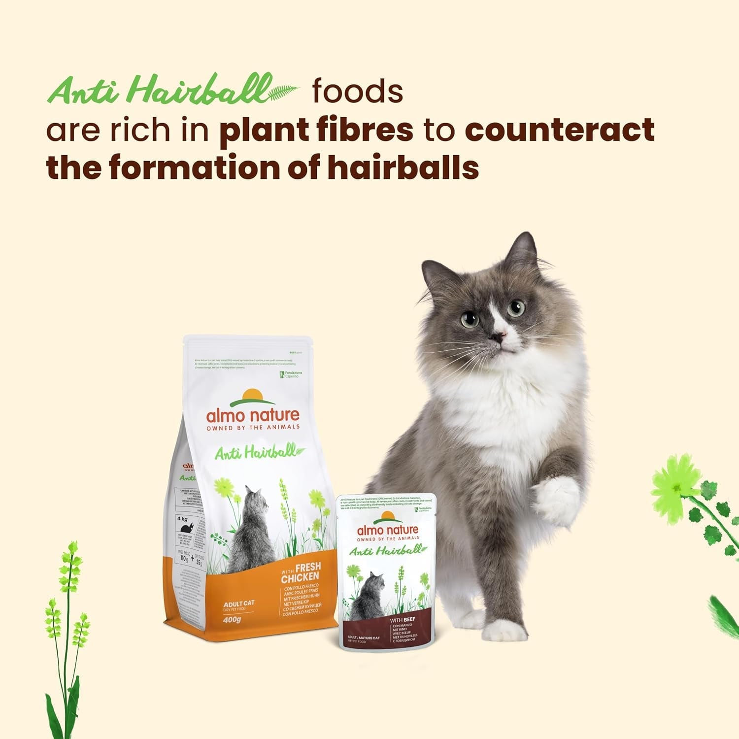 Almo Nature Functional - Anti-hårbollar - Våtfoder för vuxna och mogna katter - med valpar - Motverkar bildning av hårbollar - 70 g (förpackning med 30)