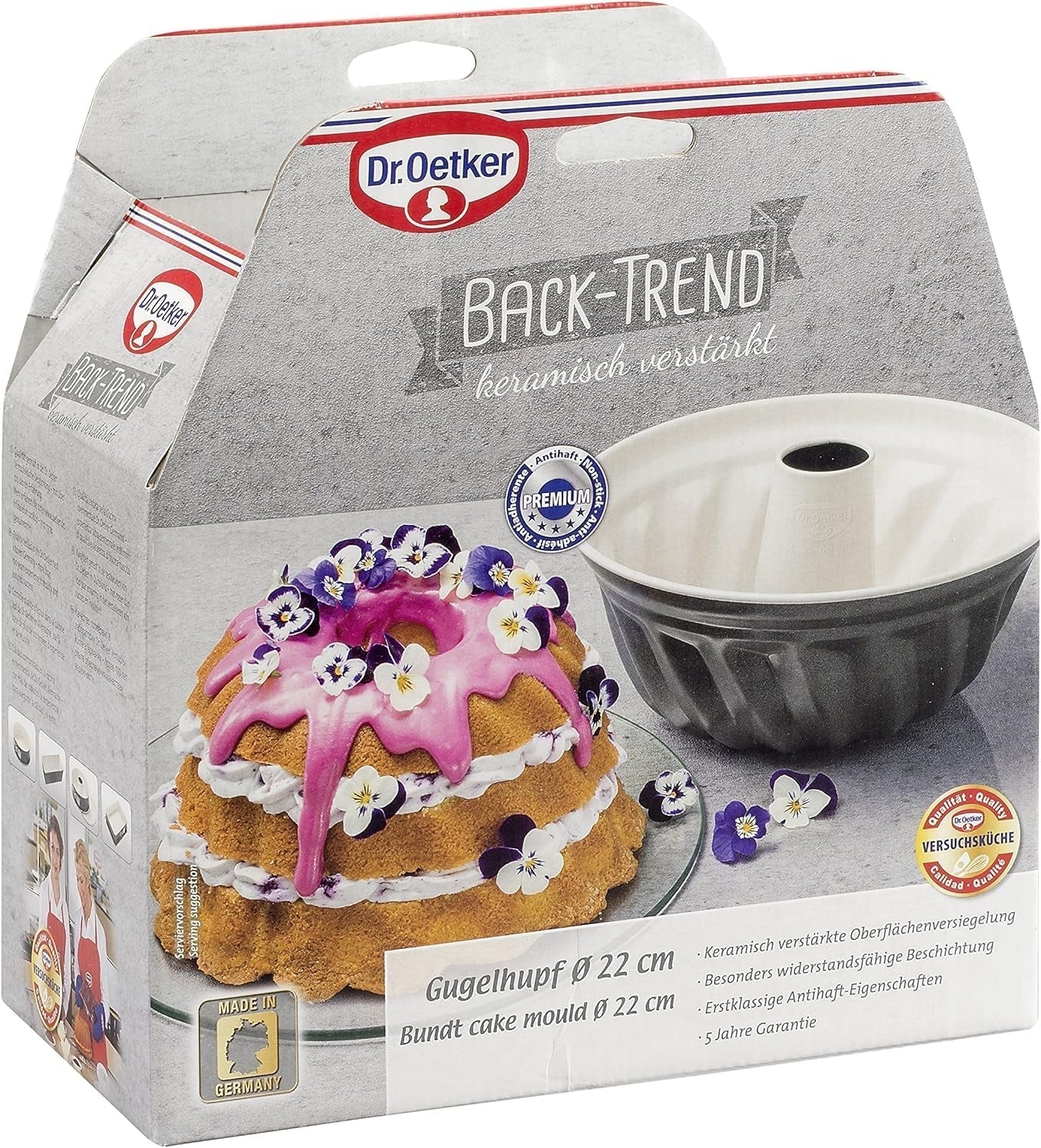 Dr. Oetker Gugelhupfform Ø 22 Cm BACK-TREND, Backform Für Gugelhupf, Runde Bundform Aus Stahl Mit Keramisch Verstärkter Antihaft-Beschichtung (Farbe: Creme/Anthrazit), Menge: 1 Stück Formar och plåtar för bakning Naty Shop