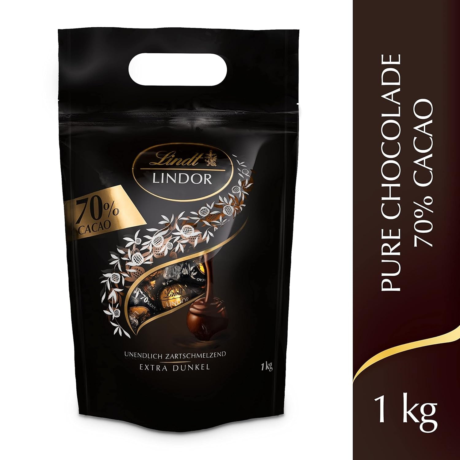 Lindt LINDOR Extra mörka chokladbollar och LINDOR Strawberry Creme Chokladbollar | 1 kg återförslutningsbar påse | ca. 80 vita chokladbollar med jordgubbsgrädde