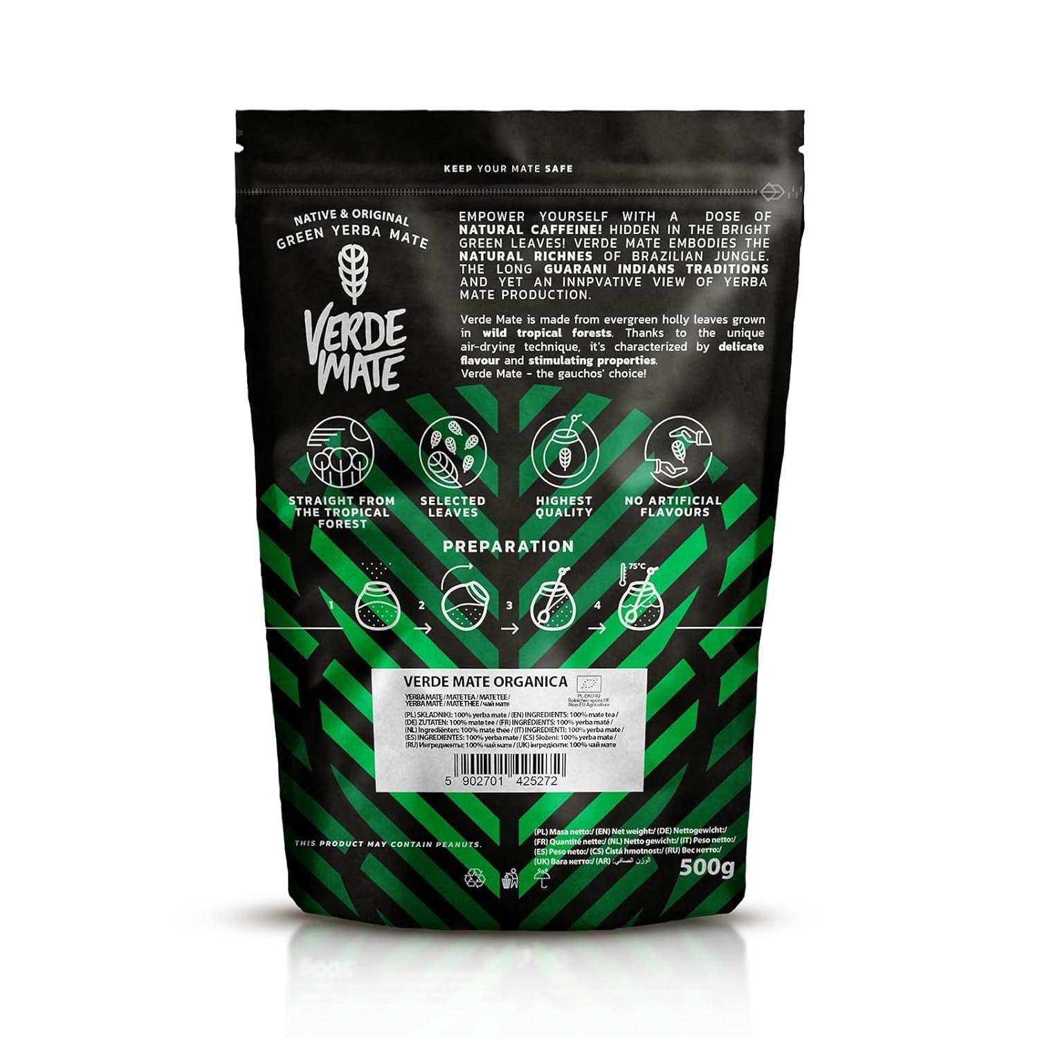 Verde Mate Green Orgánica 500 G – Ekologisk Yerba Mate från Brasilien – rökfri och noggrant behandlad 0,5 kg