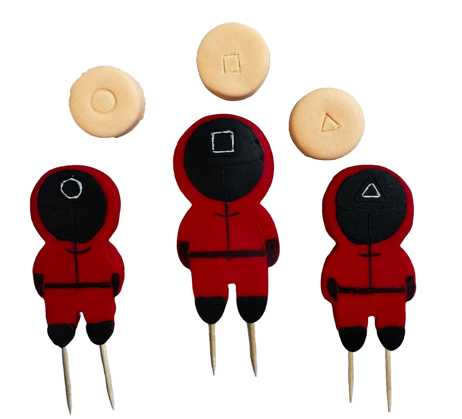 Set med 6 ätbara sockerpastadekorationer, Squid Game Sugar Paste Decorations Nati Shop