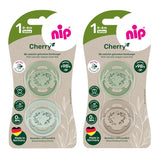 nip - Cherry Green | 0-6 månader | Paket om 4 | Babynapp, lämplig för amning och tänder. Hållbar napp, tillverkad av naturliga råvaror, ljusgrön/brun