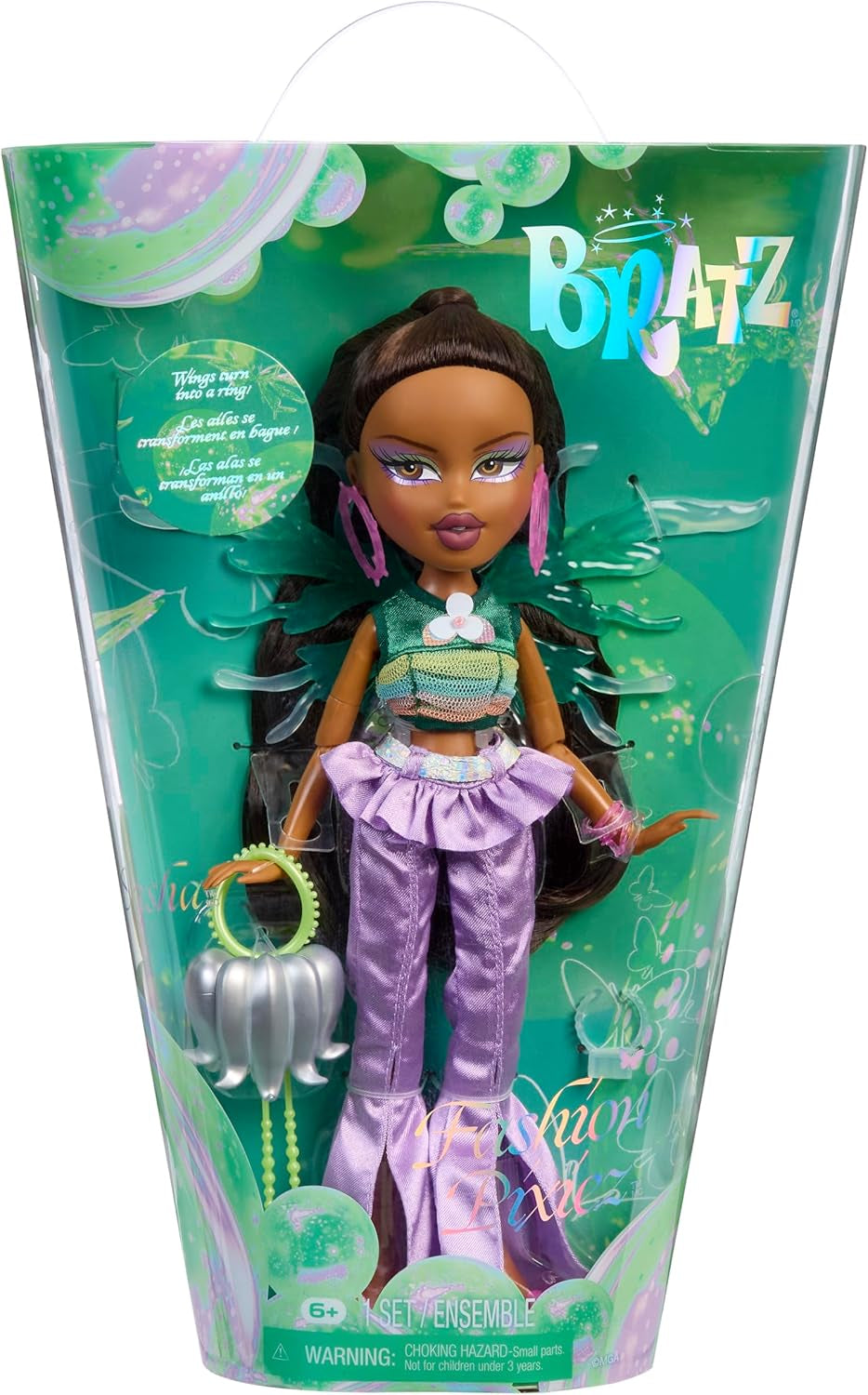 Bratz Fashion Pixiez Sasha Doll - Fantastisk samlardocka med äkta mode och accessoarer, vingar som förvandlas till en ring