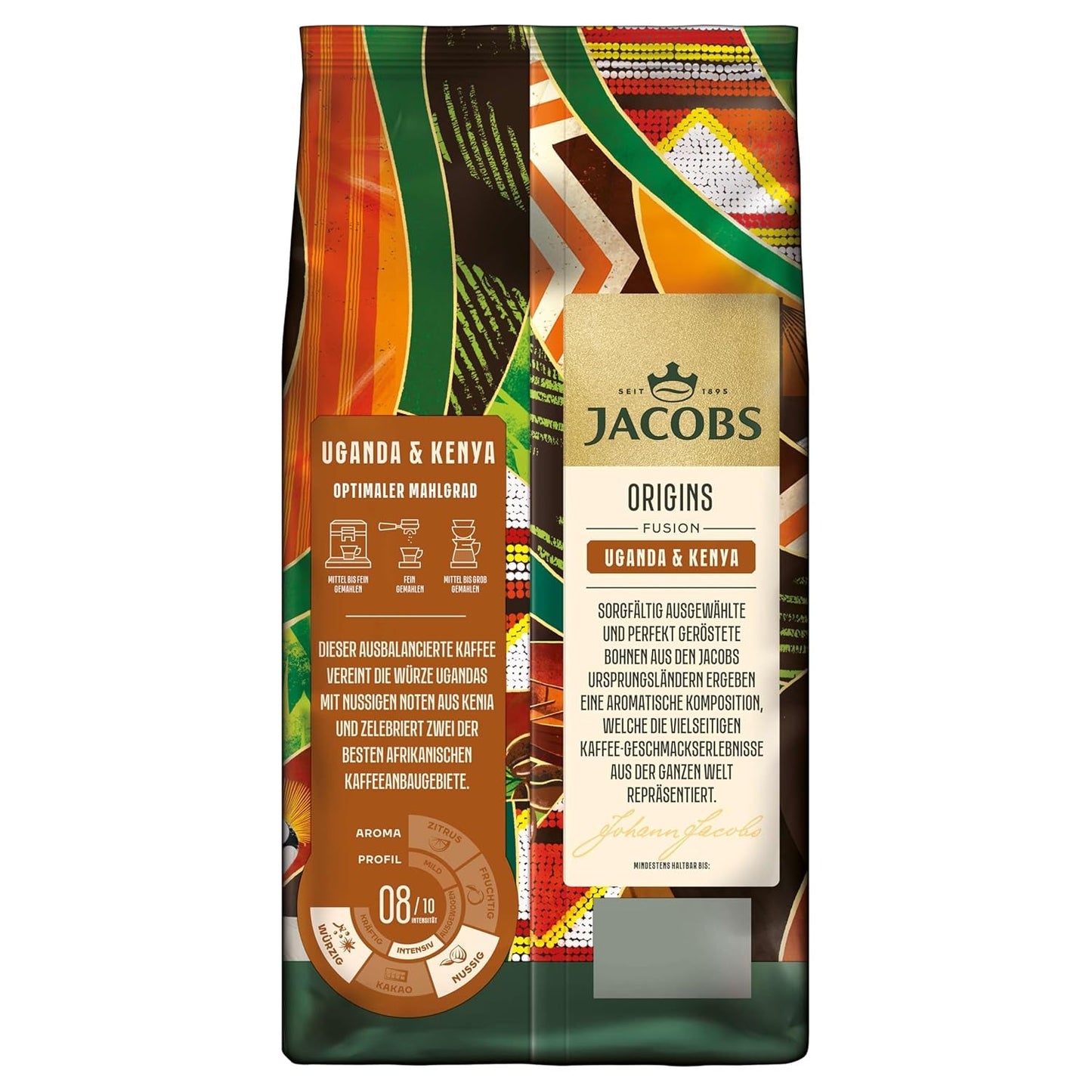 Jacobs Origins Uganda och Kenya kaffebönor, fyllig espresso med en kryddig ton, styrka 8/10, hela kaffebönor, 1 kg