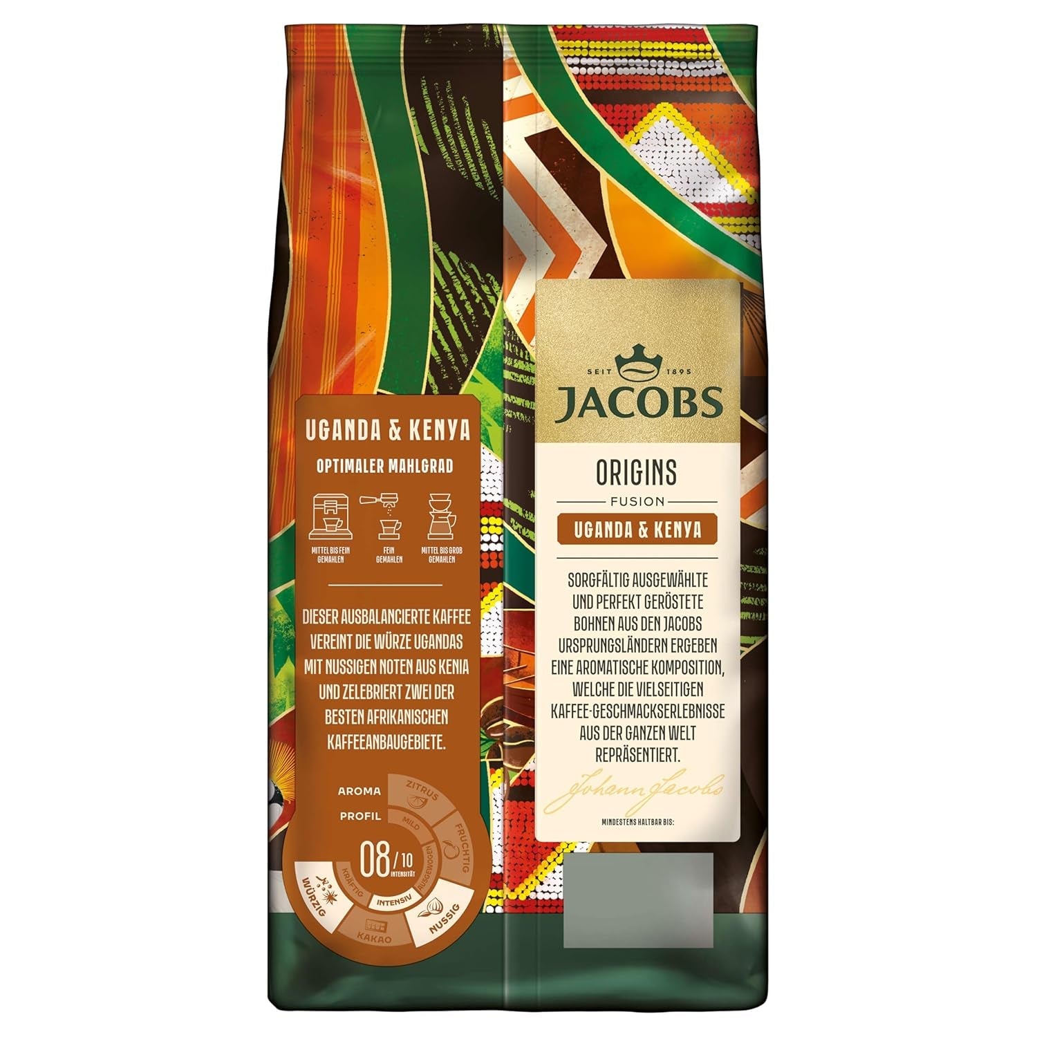 Jacobs Origins Uganda och Kenya kaffebönor, fyllig espresso med en kryddig ton, styrka 8/10, hela kaffebönor, 1 kg