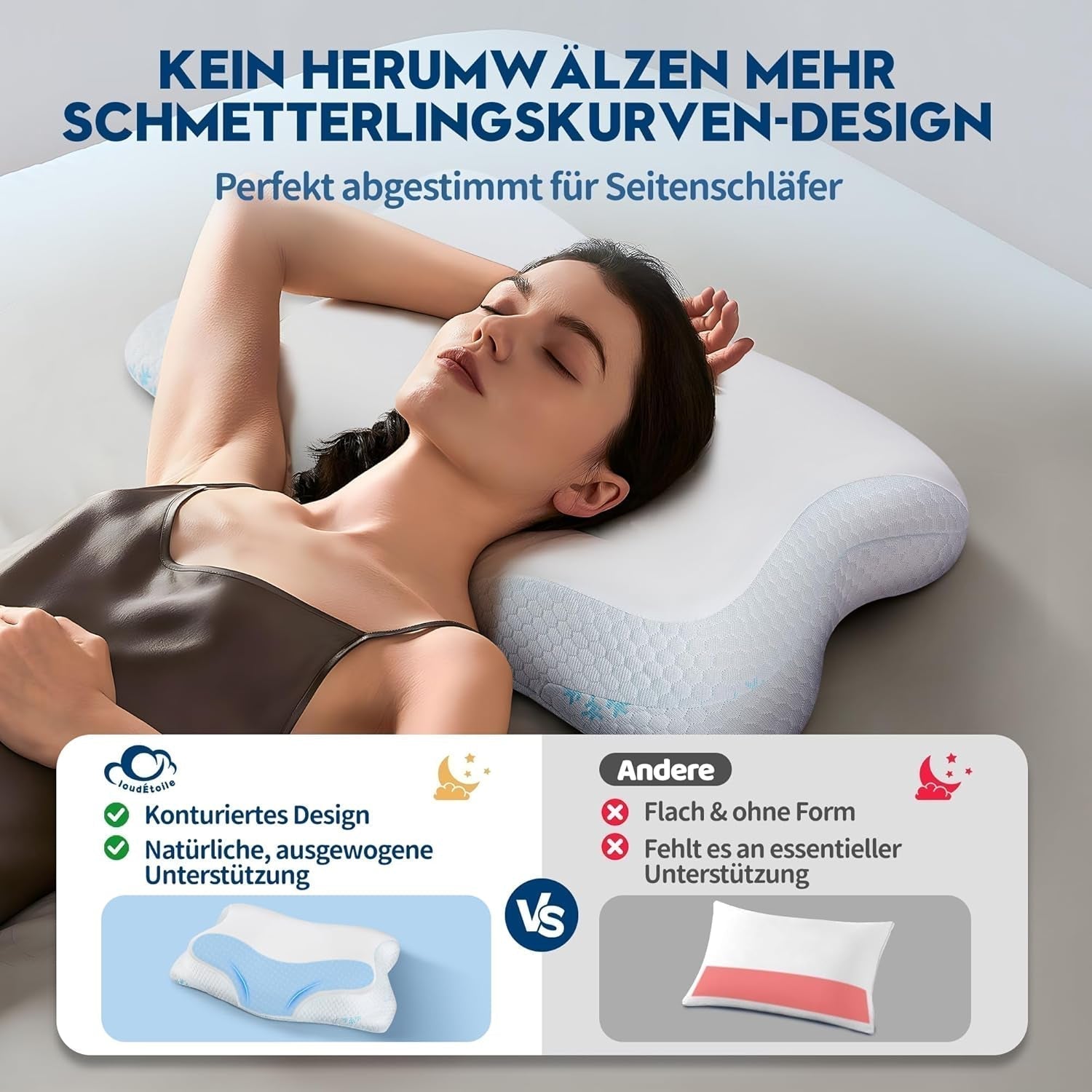 Cloudétoile Nackkudde Memory Foam Kudde - 2 i 1 Ergonomisk ortopedisk kudde Visco Foam Kudde Side Sleeper Nackstöd Kudde Höjd Justerbar Memory Foam Kudde Vit 64X38X12cm Cervikala ortopediska kuddar Naty Shop