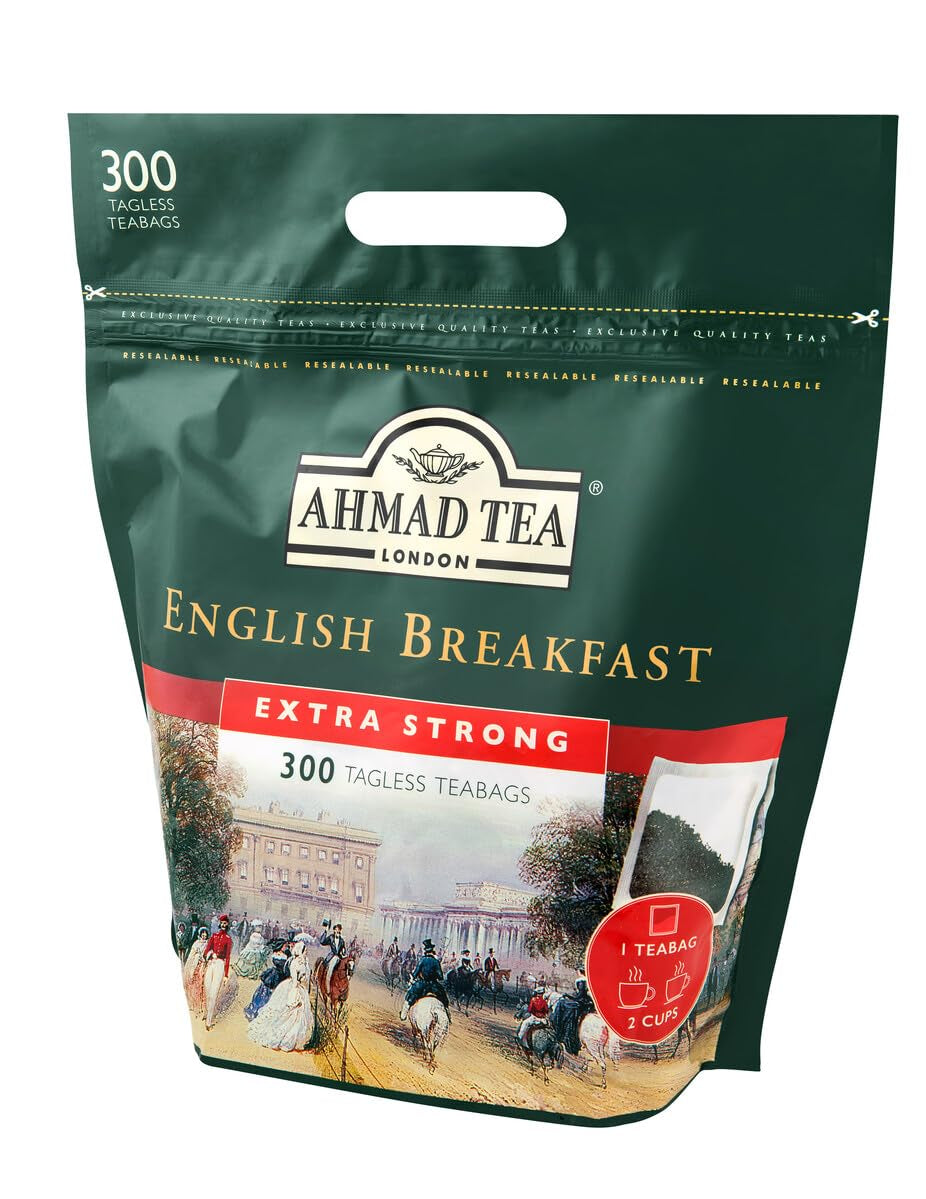 Ahmad Tea - Engelsk frukost - Svart frukostte - Assam & Ceylon Tea - Bandlösa engelska tepåsar med 2 g te per portion - Stort paket med 300 tepåsar (2-pack)