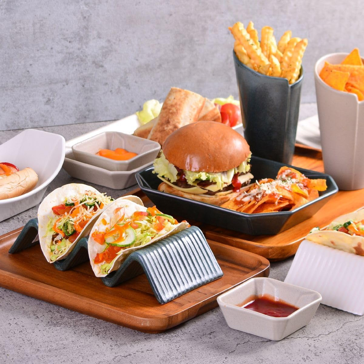 CreaTable, 33984, Street Food-serien, servisset för 2, Street Taco 2-ställ i stengods, diskmaskins- och mikrovågssäkert, kvalitetstillverkning