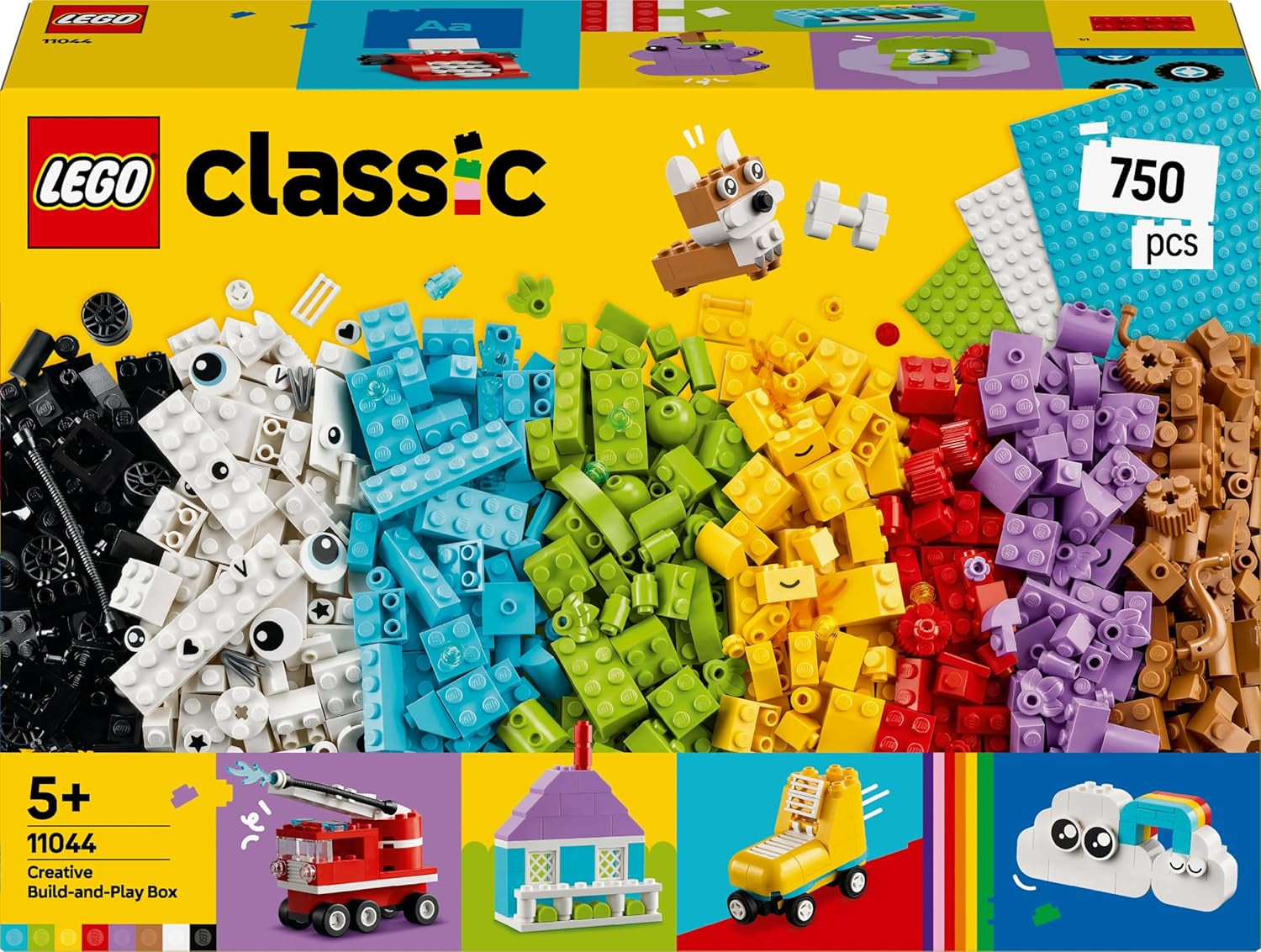 LEGO Classic kreativt set för att bygga och leka - set med färgade klossar - bygg ett hus, en hund, en rolig bil, ett pianoklaviatur och en regnbåge - pysselset för pojkar och flickor från 5 år Byggset Besuche den LEGO-Store