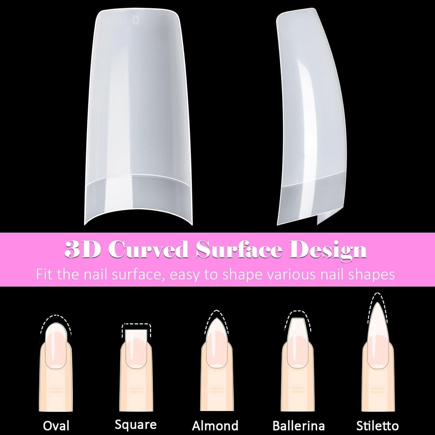 500st franska konstgjorda nagelspetsar Akryl Nagelspetsar Set Nagelförlängningar Nagelspetsar Falska nageltillbehör med 4st Nageldesign lim Gel Nails Natural