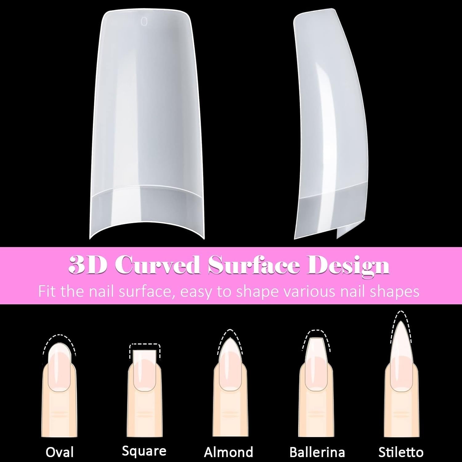 500st franska konstgjorda nagelspetsar Akryl Nagelspetsar Set Nagelförlängningar Nagelspetsar Falska nageltillbehör med 4st Nageldesign lim Gel Nails Natural