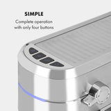 Klarstein Futura Espressomaskin, Portable Filter Espresso Machine, 1450 W, 20 bar, Barista Quality, Dubbelmunstycke, Flow Stop, Portable Filter Espresso Machine, Mjölkskummare Funktion, Silver