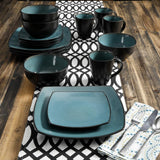 Gibson 99813.16R Elite Soho Lounge Reactive Glaze 4-personers servisset, 16 delar, blågrön/svart tvåfärgad effekt