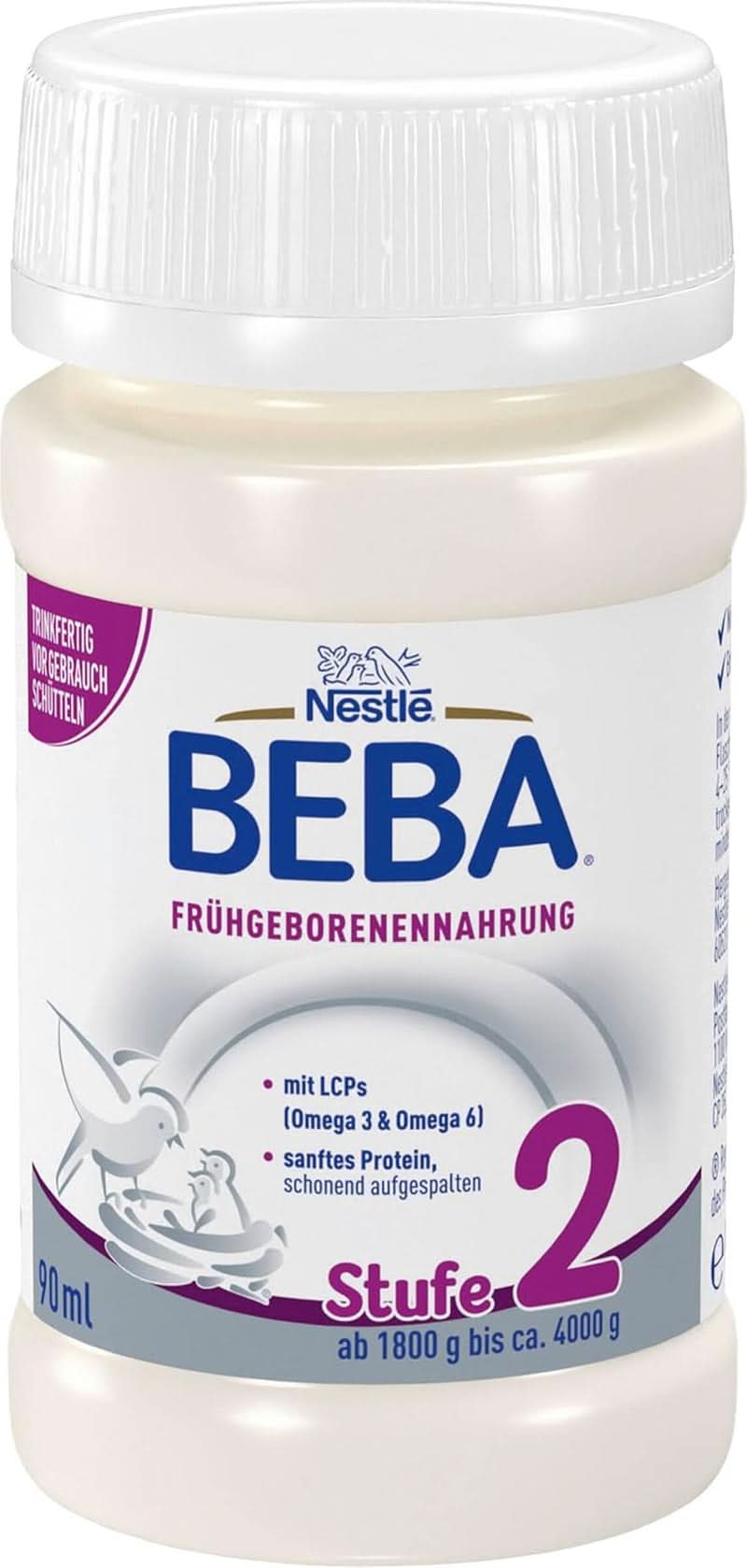 Mat för för tidigt födda barn BEBA Level 2, Specialfoder för för tidigt födda barn och lågviktiga nyfödda, färdig att dricka, förpackning om 32 (32 x 90 ml) Naty Shop