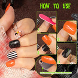 72 st Halloween naglar självhäftande falska naglar Korta konstnaglar Självhäftande pressade naglar Pumpkin Ghost konstnaglar tips Nail Art Orange Grön Svart