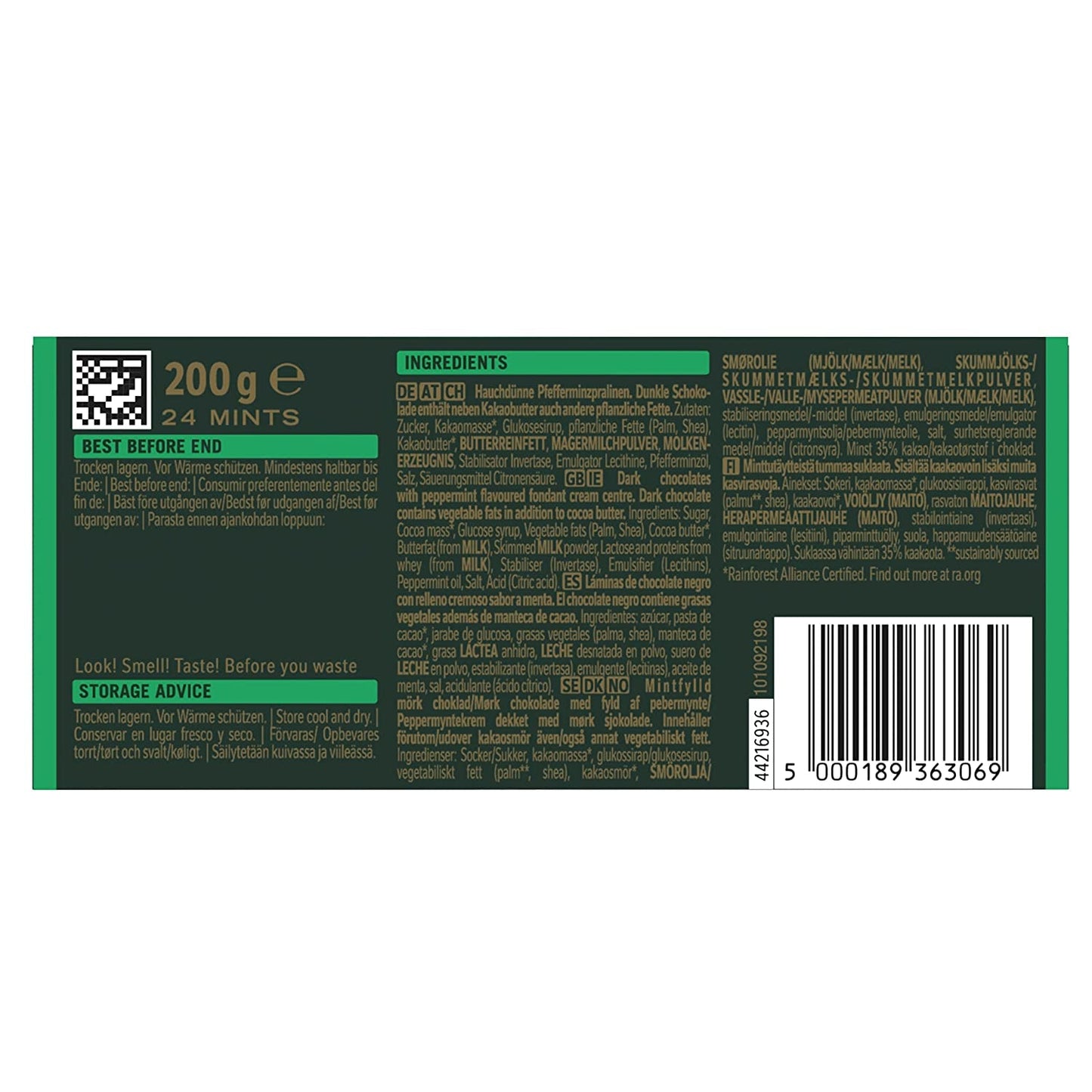 NESTLÉ AFTER EIGHT tunna mörka chokladrutor med mintgräddefyllning för finsmakare Paket om 5 (1 x 200g)