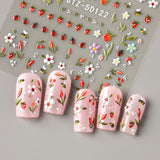 JMEOWIO 3D Nagelsticker Blumen Frucht Nail Art Sticker Selbstklebend Nagelaufkleber 5D Stereoskopisk Dekoration Nageldesign Zubehör 4 Blatt