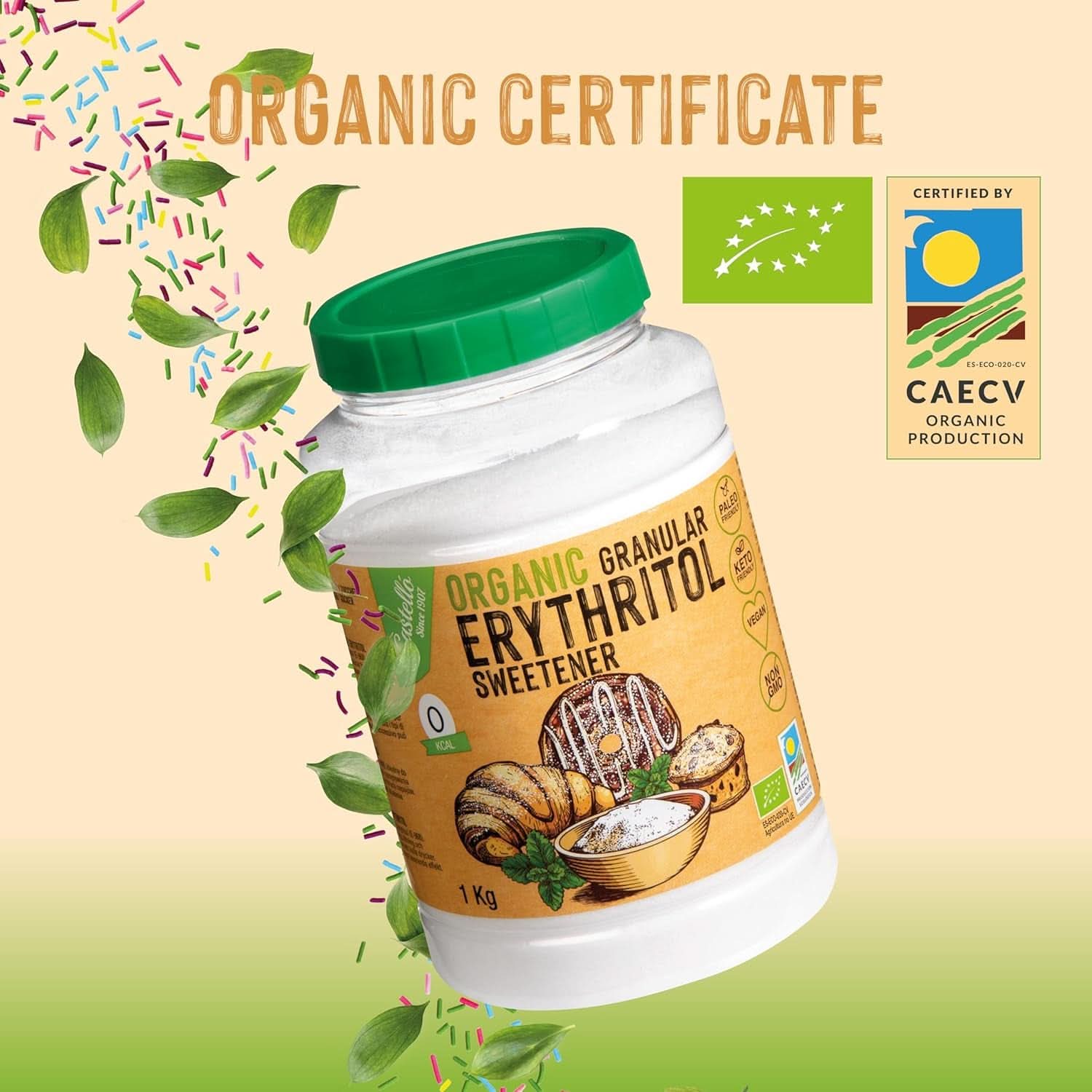Naturligt organiskt erytritol, 10G = 7G socker, 1 kg sötningsmedel Naty Shop