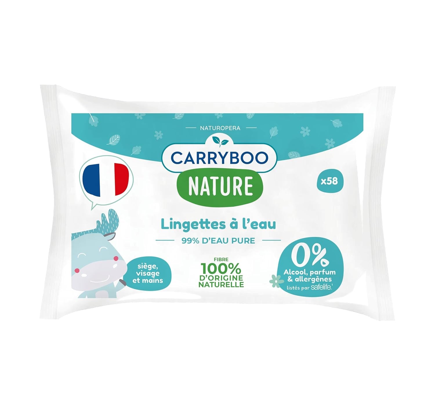 Babyvåtservetter med vatten - parfym- och allergenfria - 9 stycken - normal och känslig hud - rengör och lugnar - 100% naturliga fibrer - tillverkade i Frankrike - 522 våtservetter