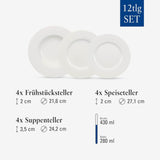 Villeroy & Boch Wonderful World 12-delat servisset, diskmaskin och mikrovågssäkert, vitt, tallrikar, serviser, porslin, mattallrikar, set, modernt servisset, premiumporslin