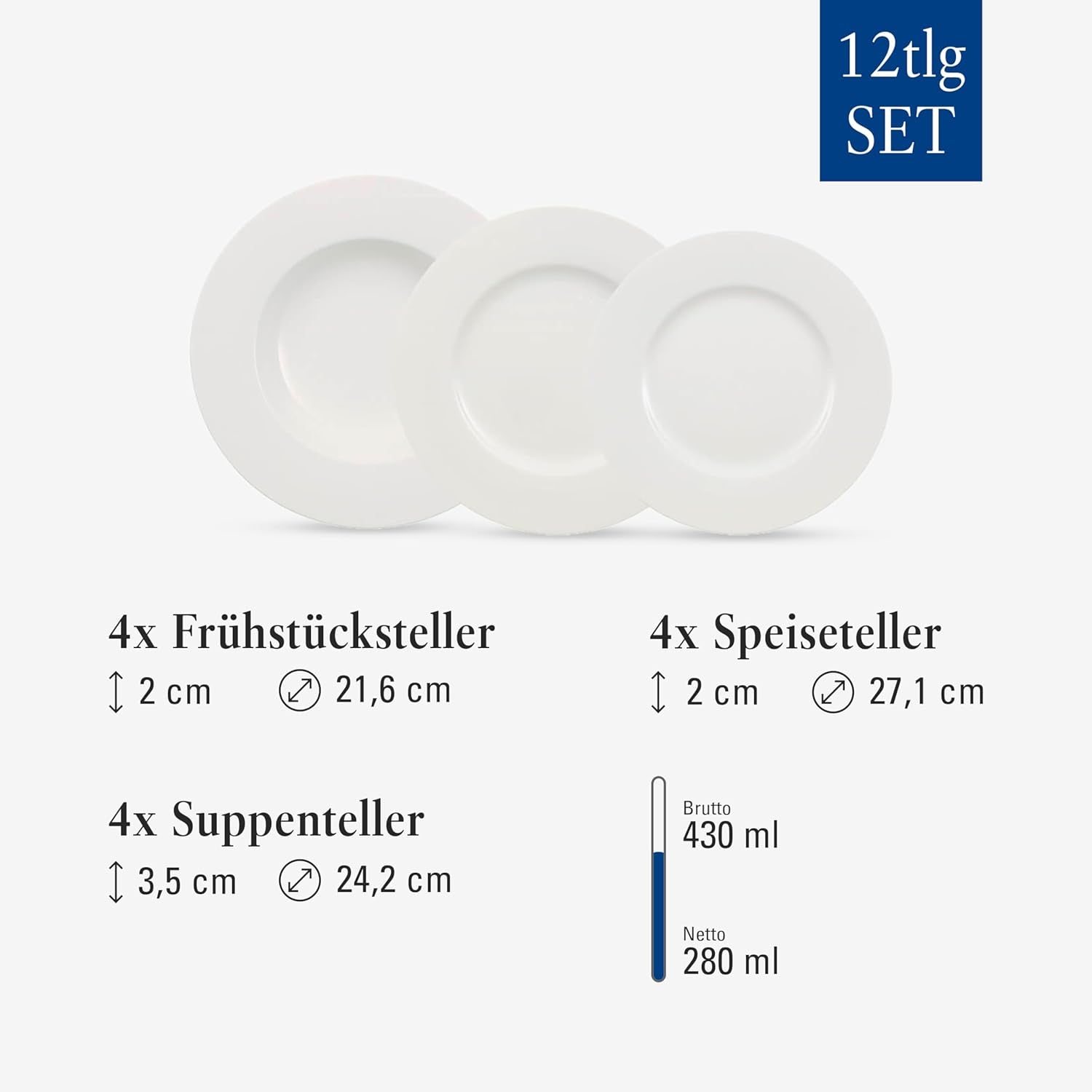 Villeroy & Boch Wonderful World 12-delat servisset, diskmaskin och mikrovågssäkert, vitt, tallrikar, serviser, porslin, mattallrikar, set, modernt servisset, premiumporslin
