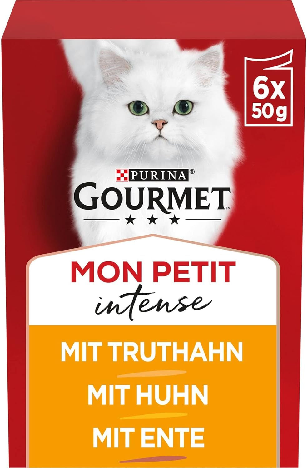 Gourmet Mon Petit Intense Wet Cat Food, fjäderfävariant, förpackning om 8 (8 x 6 påsar med 50 g vardera)
