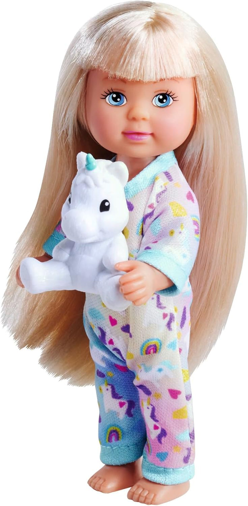 Simba Evi Love Pyjamas, 3 olika färger, endast ett föremål skickat, docka i söt pyjamas med enhörningsplysch, lekdocka 12 cm, ålder 3+