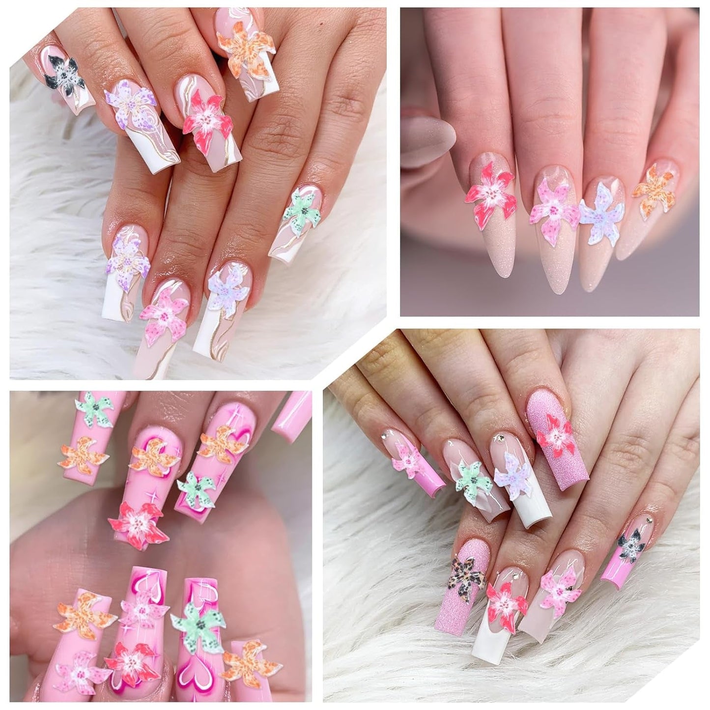 50 st 3D Blumen Nägel Nail Charms Bunt Gelee Weich Kleber Lilie Flower Blume Nagel Hibiscus Zubehör Nageldesign Eis Kristall Geprägt Farbverlauf Lilien Für Mädchen Frauen Diy Basteldekoration