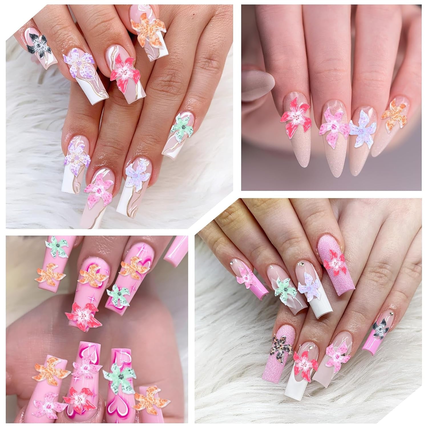 50 st 3D Blumen Nägel Nail Charms Bunt Gelee Weich Kleber Lilie Flower Blume Nagel Hibiscus Zubehör Nageldesign Eis Kristall Geprägt Farbverlauf Lilien Für Mädchen Frauen Diy Basteldekoration