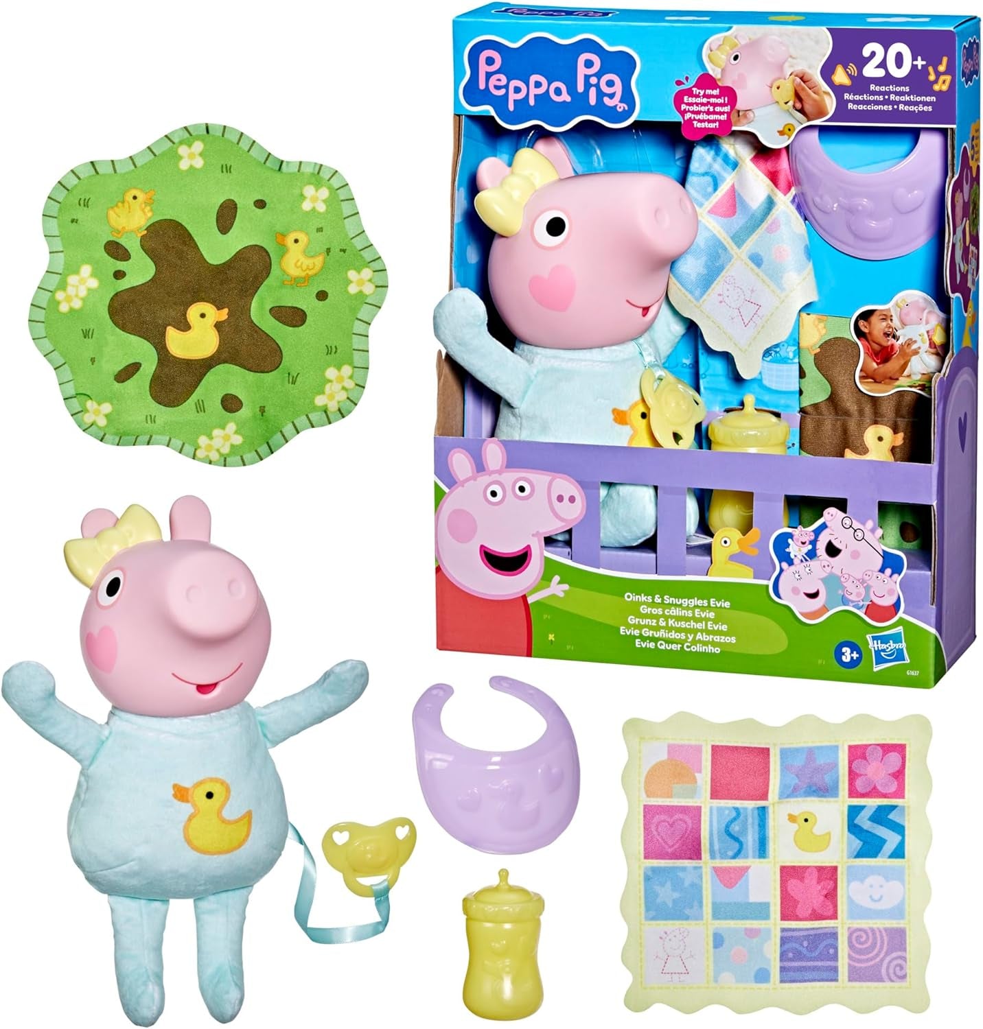 Peppa Pig 28 cm Evie Interactive Doll med 20 ljud och många funktioner, leksaksset för barn 3 år och uppåt