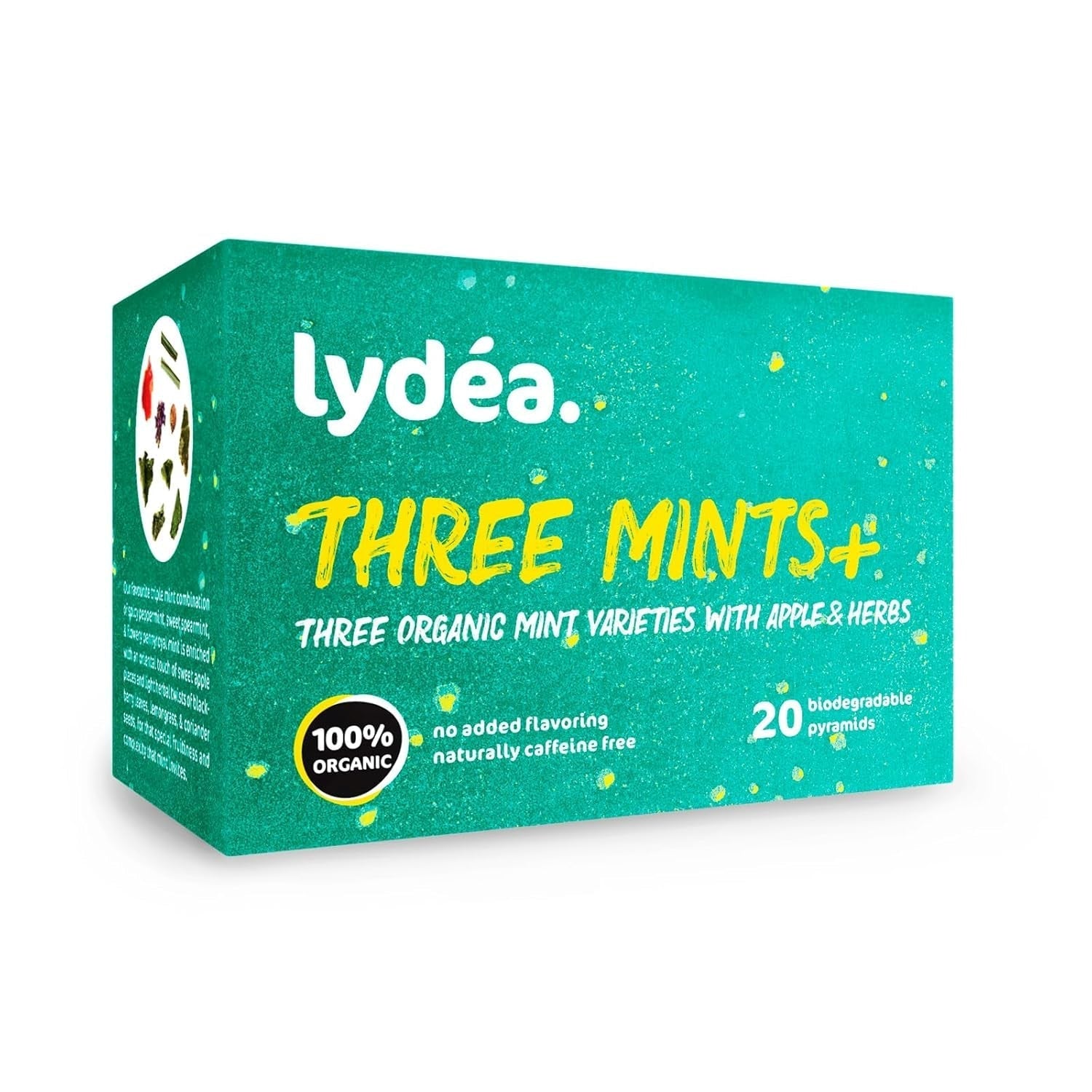 Lydea Three Mints+ ekologiskt örtte med tre sortiment av mynta, äpplen och örter, 60 pyramider, 3-pack [3 x 20 pyramider]