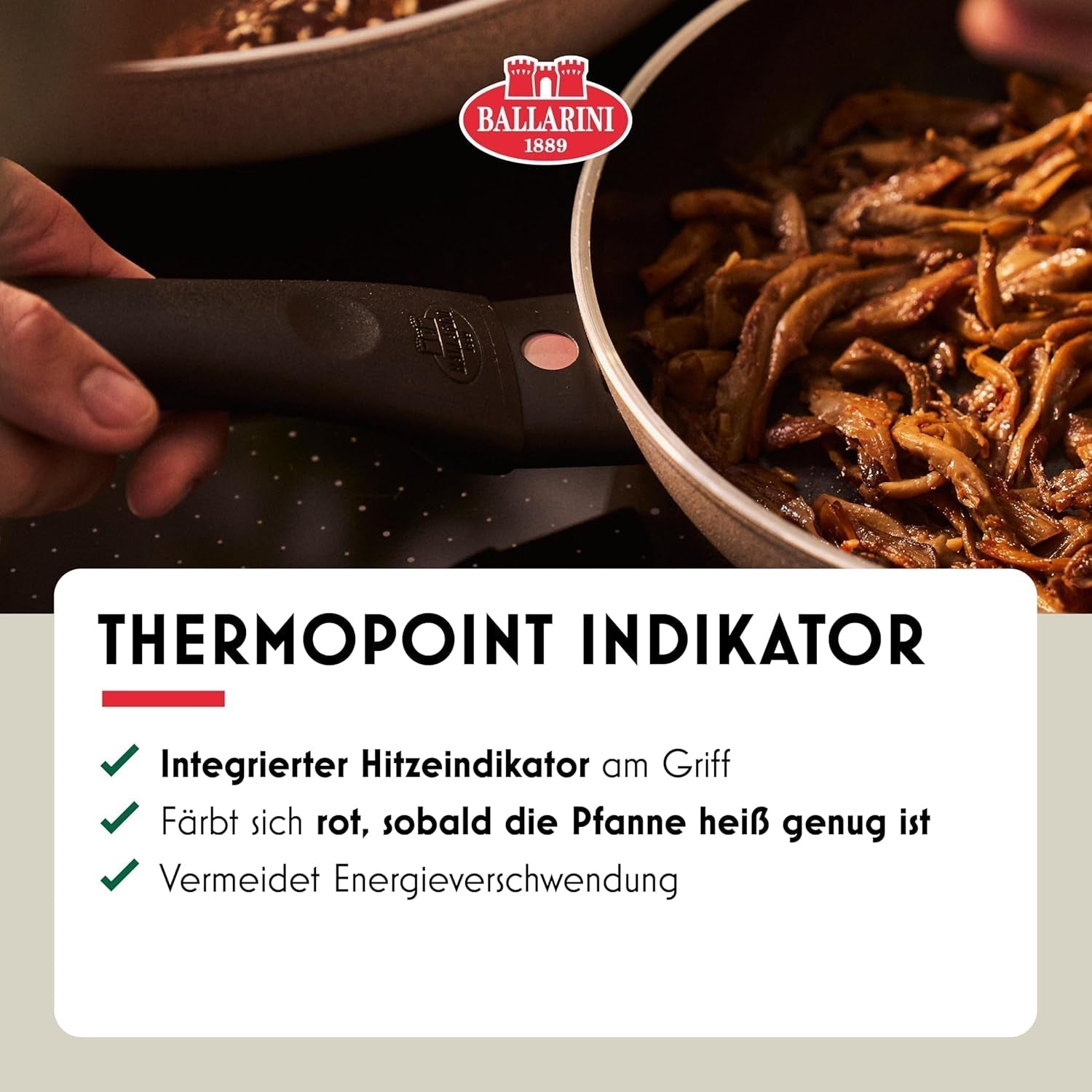 Ledro stekpanna, 24 cm, aluminium, lämplig för induktion, non-stick keramisk beläggning, Thermopoint, Made in Italy, beige grytor och stekpannor Naty Shop