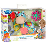 Playgro Clip Clop Sensory Garden Activity Present Pack - Sensorisk trädgårdsleksak för bebisar från 0 månader - Interaktiv leksak med skallror, bitring och barnvagnsvän - 4 stycken