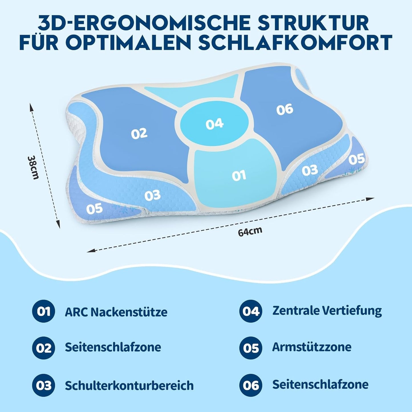 Cloudétoile Nackkudde Memory Foam Kudde - 2 i 1 Ergonomisk ortopedisk kudde Visco Foam Kudde Side Sleeper Nackstöd Kudde Höjd Justerbar Memory Foam Kudde Vit 64X38X12cm Cervikala ortopediska kuddar Naty Shop