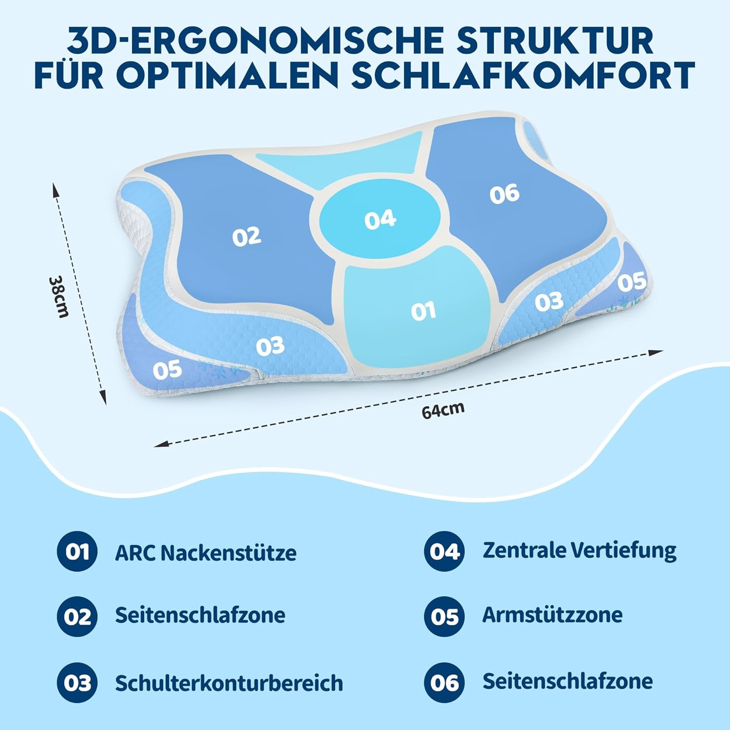 Cloudétoile Nackkudde Memory Foam Kudde - 2 i 1 Ergonomisk ortopedisk kudde Visco Foam Kudde Side Sleeper Nackstöd Kudde Höjd Justerbar Memory Foam Kudde Vit 64X38X12cm Cervikala ortopediska kuddar Naty Shop