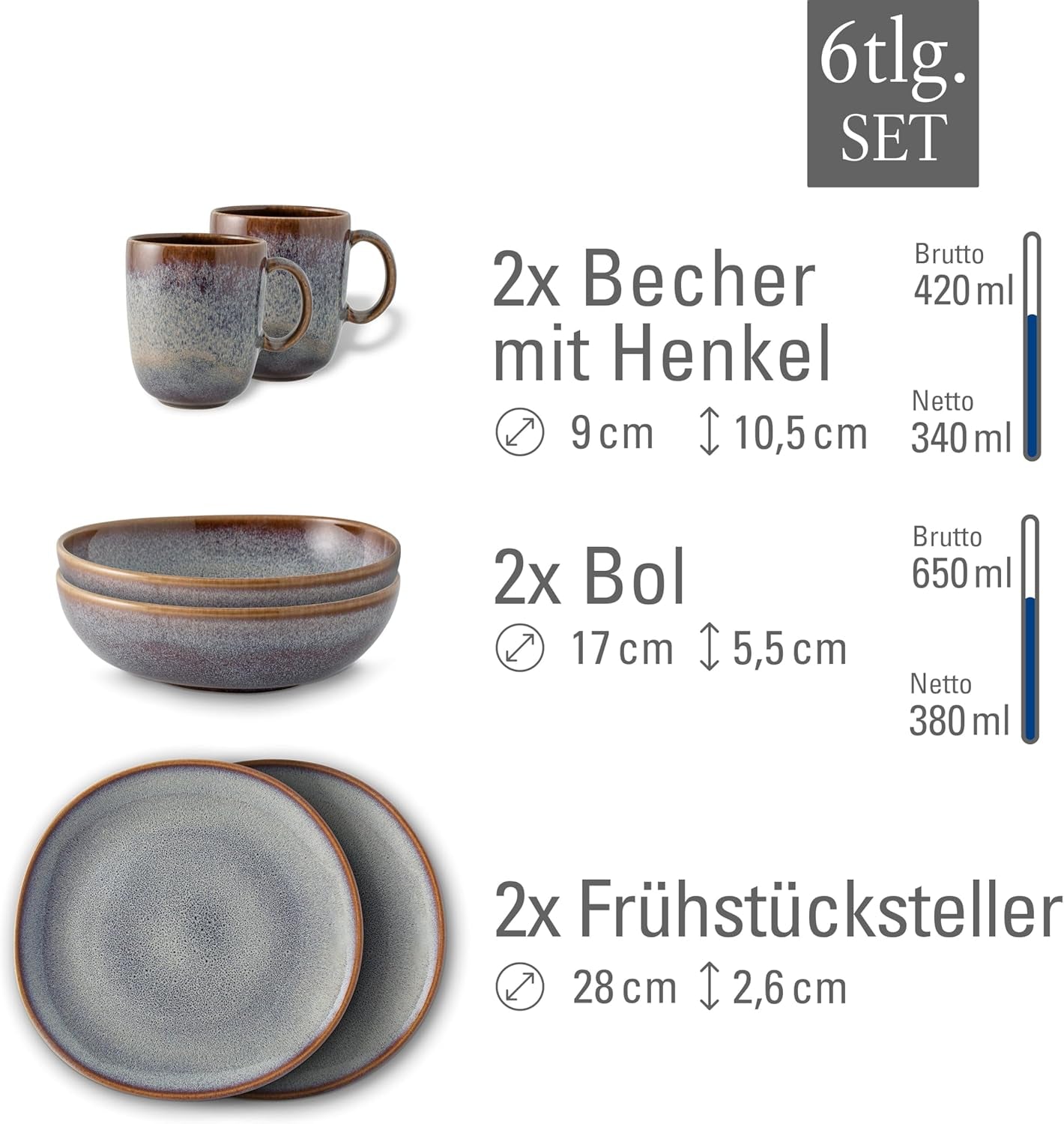 Lave beige frukostset från Villeroy & Boch, 6 st