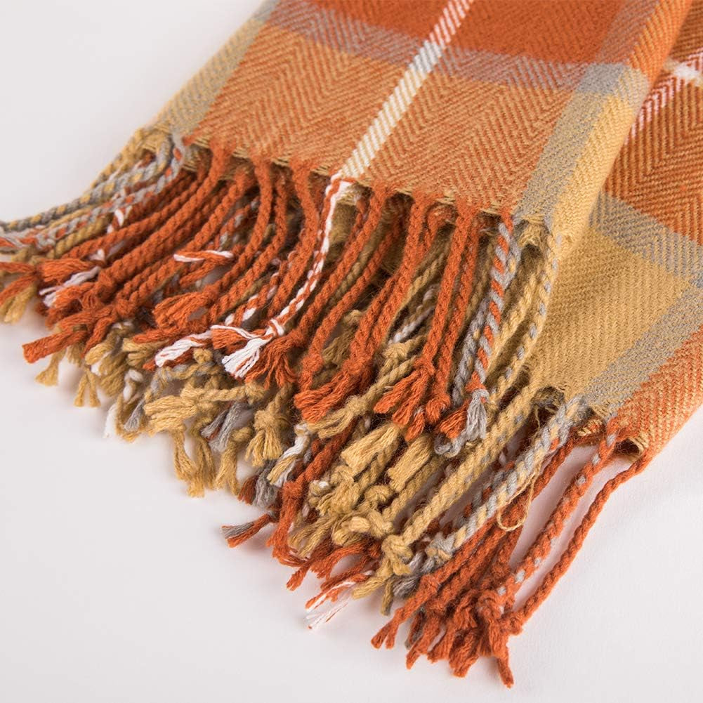 G Lake Orange Pläd filt Kasta Akryl Mjuk Vändbar Färgad fransad sängöverkast Present till juldekorationer 127 Cm B X 170,2 Cm L-Pumpkin Orange sängar och filtar G Lake
