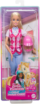 Barbie Malibu docka och tillbehör från Barbie Mysteries: The Secret Horse Adventure, inklusive modedocka, avtagbar riddräkt och hjälm, HXJ38
