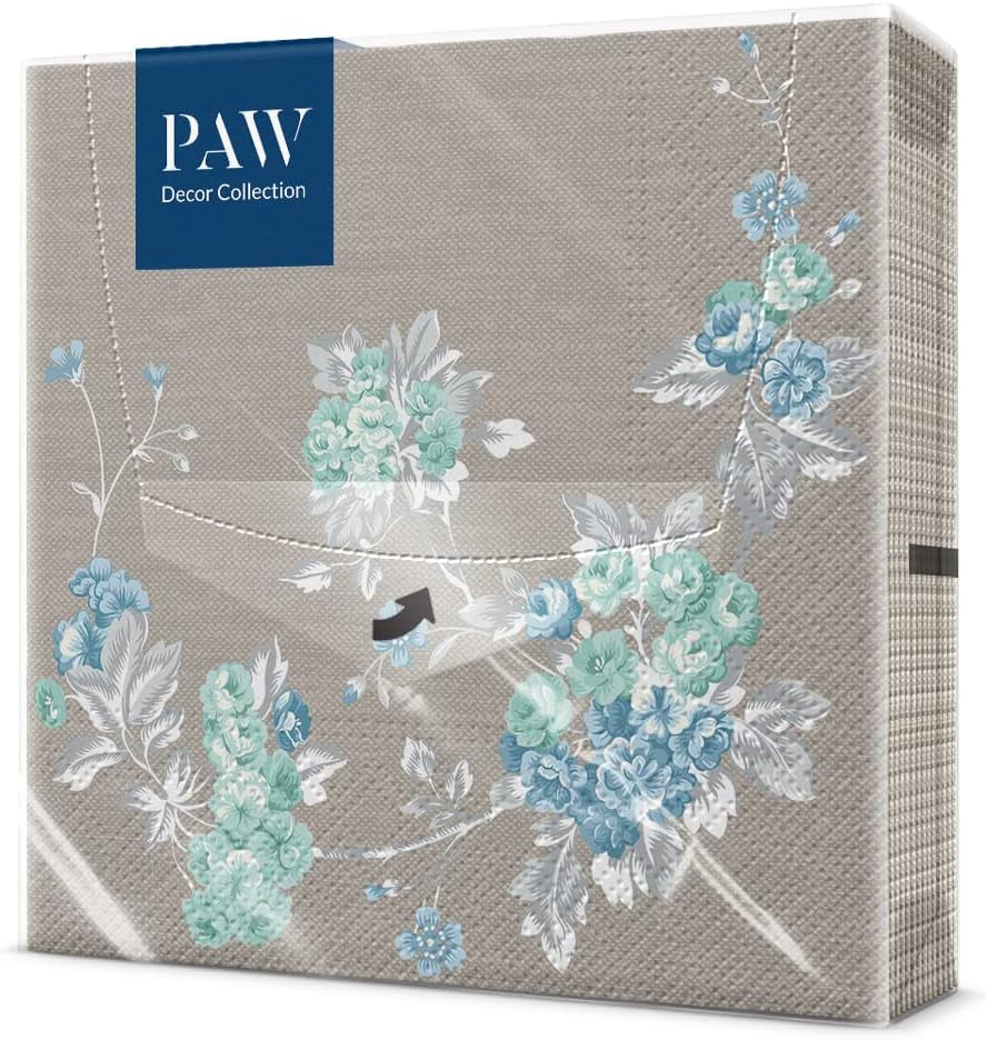 PAW - 3-lagers servetter (33 X 33 Cm) I 20 delar I Perfekt för födelsedagar, fester, bröllop, nattvard och helgdagar I Färgglada pappersservetter - Eleganta blommor I Färg: Fredlig trädgård