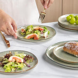 GBhome 6-personers keramiskt servisset 24-delat reaktiv glasyr Handgjord mikrovågsugn och diskmaskin Säker skål och tallrik Set Desret Sage GDW007GY-24P-EU