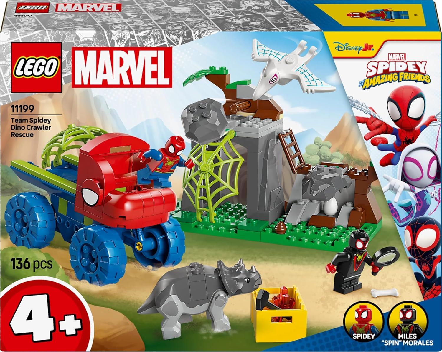 LEGO Marvel Spideys team på ett räddningsuppdrag i Dino Truck Building Leksaksbil för superhjältar Äventyrsset för barn 4+ Spidey och hans supervänner 11199 Byggset Besuche den LEGO-Store