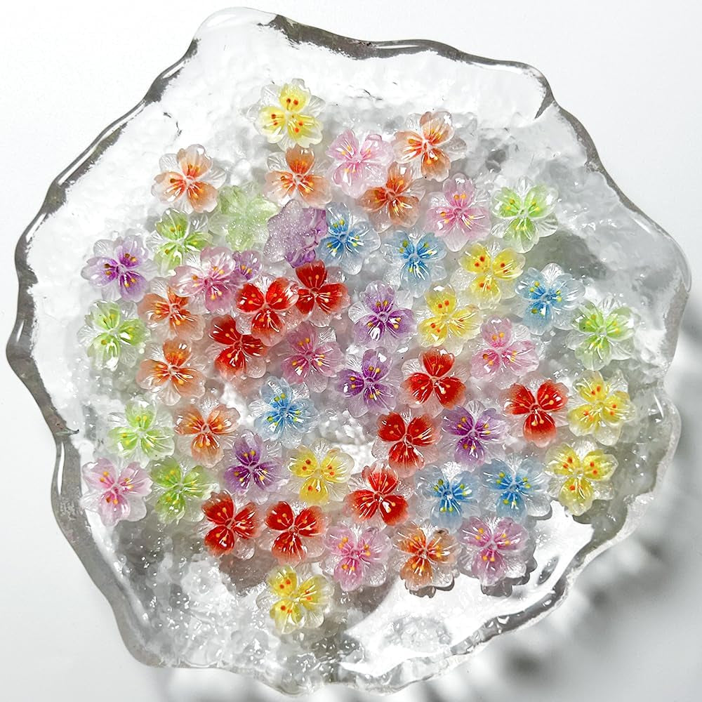 50st 3D Blume Nagel Charms Nägel Zubehör Nageldesign Glitzersteine ​​Nailart Strasssteine ​​Flower Nail Charms Luminous Flower Nail Art Charms Bunte Blumen Deko Nagel Steinchen Blommor Nail Strass